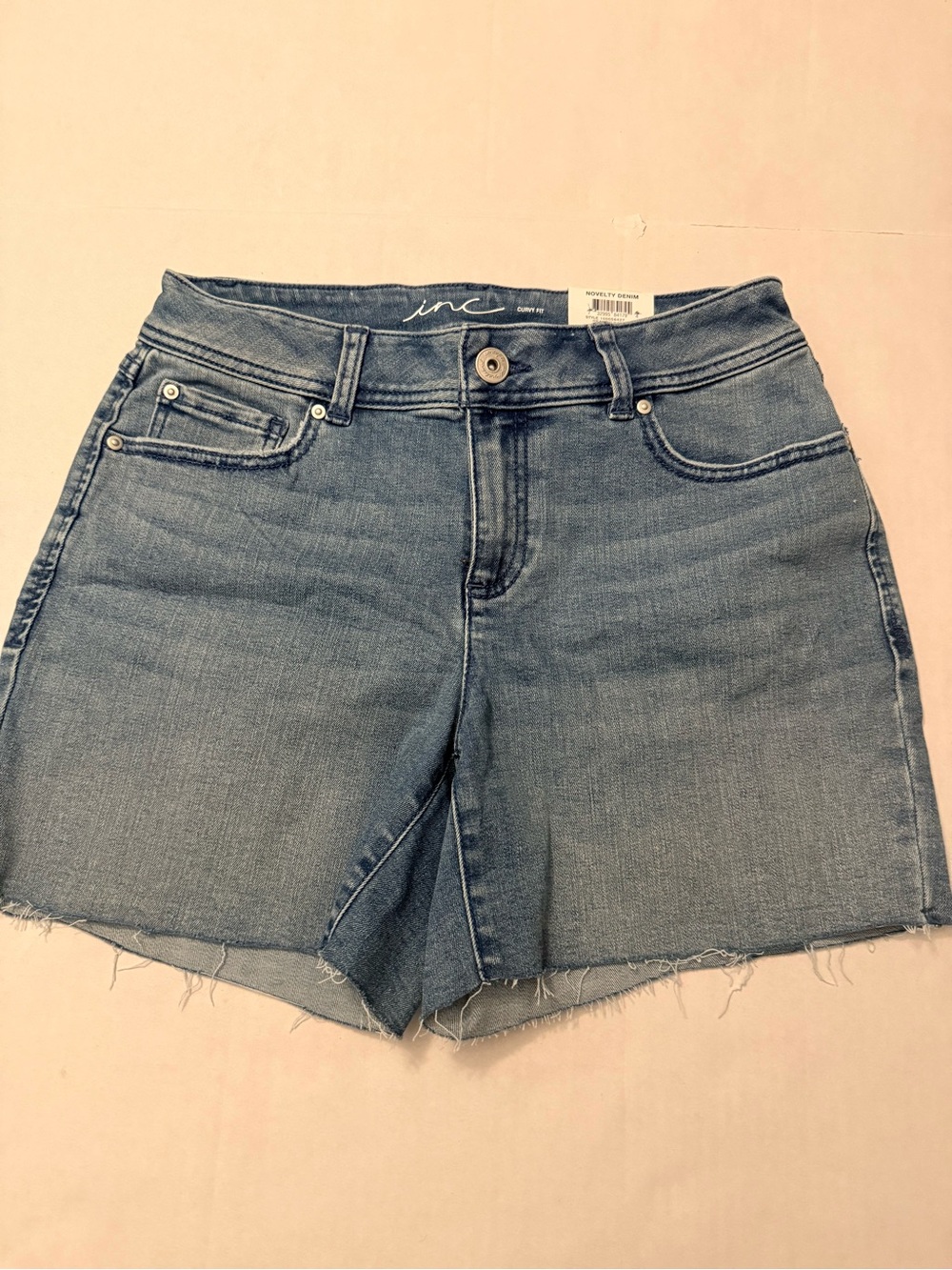 INC Women's Blue Denim Curvy Fit Mid Rise Cut-Off Shorts